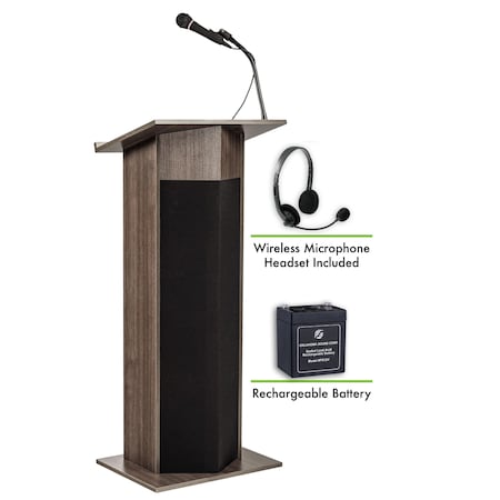 Oklahoma Sound Oklahoma Sound Power Plus Lectern and Rechargeable Battery with Wireless Headset Mic, Ribbonwood M111PLS-RW/LWM-7